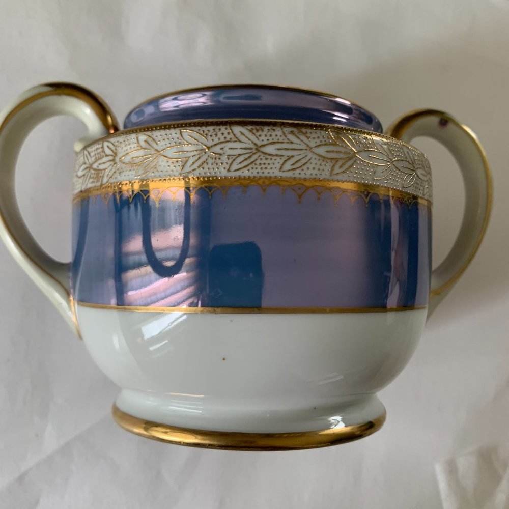 VINTAGE NORITAKE IRIDECENT PURPLE HANDPAINTED CREAMER & SUGAR BOWL MADE IN JAPAN - Picture 9 of 11